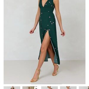 Park & Fifth Green Midi Dress with Pink Accents